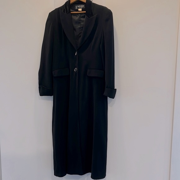 Yves Saint Laurent RARE single breasted max length coat wool w/velvet accents - Picture 2 of 13